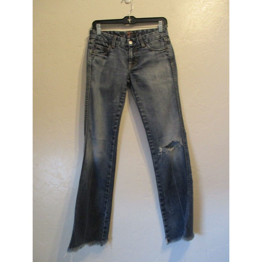 7 For All Mankind Womens Sz 26 Bootcut Distressed Jeans Medium Wash Raw Hem